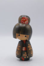 Load image into Gallery viewer, Vintage Japanese Kokeshi Doll Red Hair Ornament Floral Kimono 5 Inch
