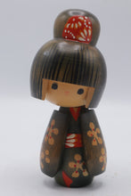Load image into Gallery viewer, Vintage Japanese Kokeshi Doll Red Hair Ornament Floral Kimono 5 Inch

