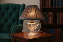 Load image into Gallery viewer, Vintage Pressed Glass Cup Table Lamp Clear Glass Handle Pleated Shade
