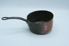 Load image into Gallery viewer, Antique French Copper Saucepan Tinned Interior Forged Iron Handle Heavy Cookware
