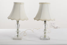 Load image into Gallery viewer, Pair of Smaller Clear Glass Crystal Lamps with Marble Bases
