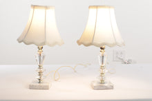 Load image into Gallery viewer, Pair of Smaller Clear Glass Crystal Lamps with Marble Bases
