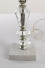 Load image into Gallery viewer, Pair of Smaller Clear Glass Crystal Lamps with Marble Bases
