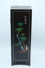Load image into Gallery viewer, Chinese Four Panel Tabletop Folding Screen Hardstone Flowers Black Lacquer
