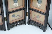 Load image into Gallery viewer, Chinese Four Panel Tabletop Folding Screen Hardstone Flowers Black Lacquer
