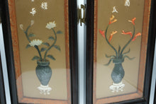 Load image into Gallery viewer, Chinese Four Panel Tabletop Folding Screen Hardstone Flowers Black Lacquer
