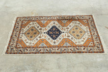 Load image into Gallery viewer, Hand Woven Wool Area Rug Persian Style Tribal Medallion Cream Orange Blue
