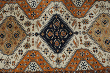 Load image into Gallery viewer, Hand Woven Wool Area Rug Persian Style Tribal Medallion Cream Orange Blue

