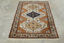 Load image into Gallery viewer, Hand Woven Wool Area Rug Persian Style Tribal Medallion Cream Orange Blue
