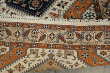 Load image into Gallery viewer, Hand Woven Wool Area Rug Persian Style Tribal Medallion Cream Orange Blue

