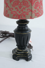 Load image into Gallery viewer, Traditional Accent Table Lamp Black Gold Finish Red Damask Shade

