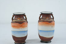 Load image into Gallery viewer, Vintage Japanese Satsuma Style Porcelain Vases Pair Geisha Moriage 5 Inch
