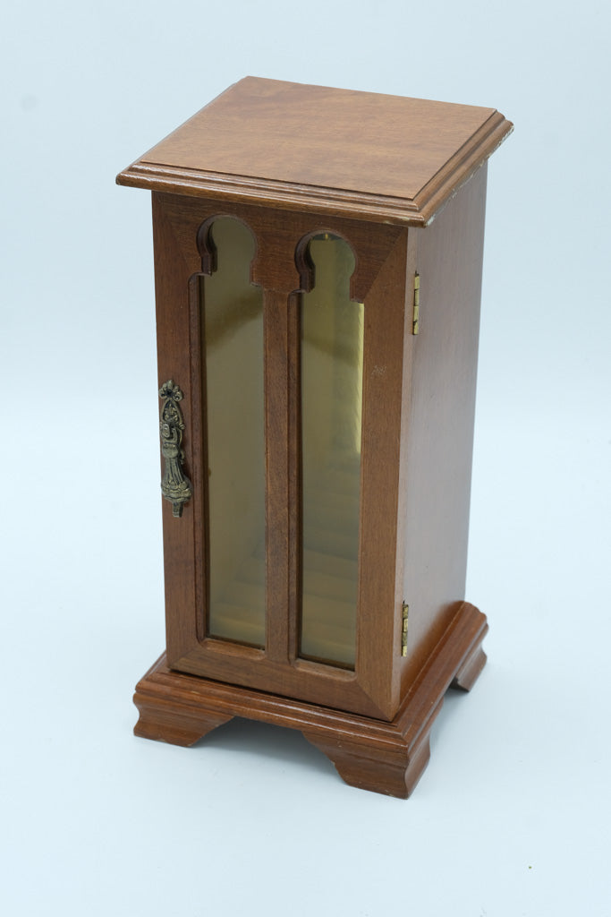 Mini Wooden Jewelry Cabinet with Mirrored Back & Rotating Hook – 11.5