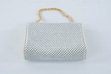 Load image into Gallery viewer, Whiting and Davis White Mesh Evening Bag Gold Chain Mirror Purse 7 x 5

