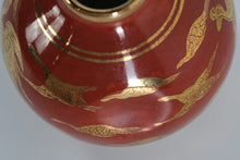 Load image into Gallery viewer, Small Red &amp; Gold Japanese Satsuma-Style Vase – Flying Crane Motif – 3" Tall
