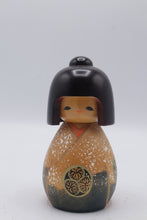 Load image into Gallery viewer, Vintage Japanese Kokeshi Doll Tokugawa Crest Gold Kimono Signed 5 Inch
