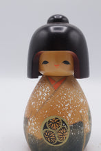 Load image into Gallery viewer, Vintage Japanese Kokeshi Doll Tokugawa Crest Gold Kimono Signed 5 Inch
