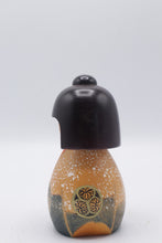 Load image into Gallery viewer, Vintage Japanese Kokeshi Doll Tokugawa Crest Gold Kimono Signed 5 Inch
