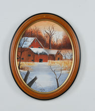 Load image into Gallery viewer, Snowy Barn Scene – Original Oil Painting by A. Faraldi (1991)
