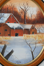 Load image into Gallery viewer, Snowy Barn Scene – Original Oil Painting by A. Faraldi (1991)
