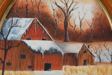 Load image into Gallery viewer, Snowy Barn Scene – Original Oil Painting by A. Faraldi (1991)
