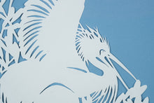 Load image into Gallery viewer, &quot;Snowy Ruffled Feathers&quot; by Jeannine Reese – Framed Scherenschnitte Art (14&quot; x 17&quot;)
