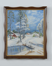 Load image into Gallery viewer, &quot;Snowy Rural Village&quot; by M. Maynard – Original Framed Winter Landscape Oil Painting
