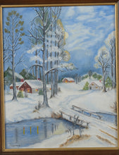 Load image into Gallery viewer, &quot;Snowy Rural Village&quot; by M. Maynard – Original Framed Winter Landscape Oil Painting
