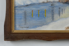 Load image into Gallery viewer, &quot;Snowy Rural Village&quot; by M. Maynard – Original Framed Winter Landscape Oil Painting
