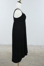Load image into Gallery viewer, Black Empire Waist Maxi Dress Purple Lined High Low Hem
