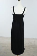 Load image into Gallery viewer, Black Empire Waist Maxi Dress Purple Lined High Low Hem
