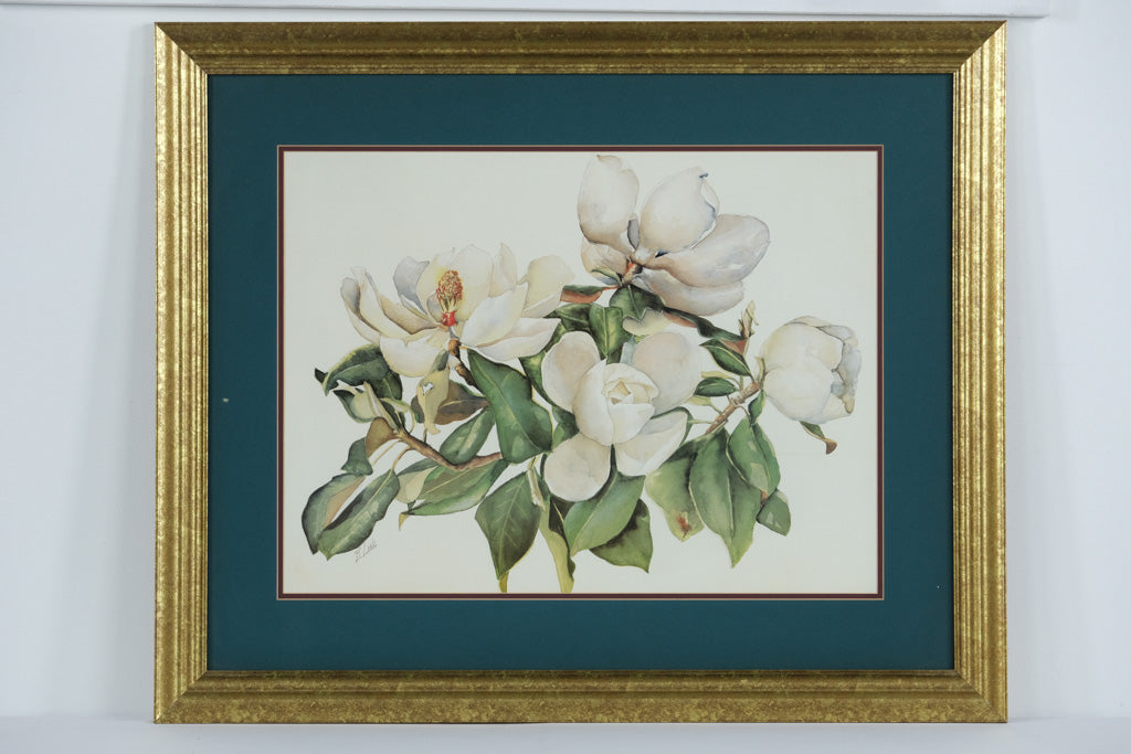 “Southern Charm II” by B. Long – Magnolia Botanical Print – Framed Wall Art 34” x 28.5”