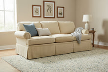 Load image into Gallery viewer, Southwood Upholstered Sofa with Neutral Striped Fabric and Skirted Base
