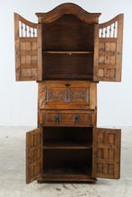 Load image into Gallery viewer, Spanish Colonial Style Carved Wood Secretary Desk Cabinet with Iron Hardware
