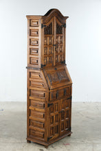 Load image into Gallery viewer, Spanish Colonial Style Carved Wood Secretary Desk Cabinet with Iron Hardware
