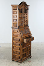 Load image into Gallery viewer, Spanish Colonial Style Carved Wood Secretary Desk Cabinet with Iron Hardware
