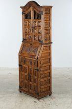 Load image into Gallery viewer, Spanish Colonial Style Carved Wood Secretary Desk Cabinet with Iron Hardware
