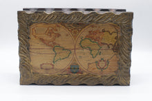 Load image into Gallery viewer, Vintage Spainish Carved Wood Box Old World Map Gold Gilt Scrollwork
