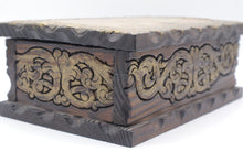 Load image into Gallery viewer, Vintage Spainish Carved Wood Box Old World Map Gold Gilt Scrollwork
