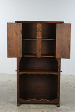 Load image into Gallery viewer, Vintage Spanish Revival Carved Wood Bar Cabinet with Open Shelving

