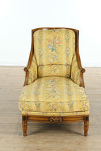 Load image into Gallery viewer, Jardin de Printemps French Carved Arm Chair &amp; Ottoman
