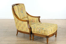 Load image into Gallery viewer, Jardin de Printemps French Carved Arm Chair &amp; Ottoman
