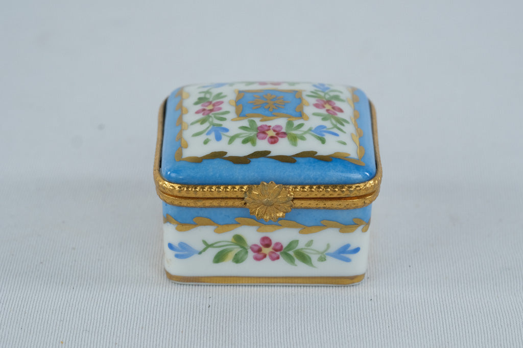 Limoges France Hand Decorated Porcelain Trinket Box Blue Floral