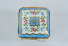 Load image into Gallery viewer, Limoges France Hand Decorated Porcelain Trinket Box Blue Floral Gold Trim
