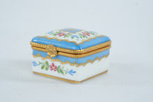 Load image into Gallery viewer, Limoges France Hand Decorated Porcelain Trinket Box Blue Floral Gold Trim
