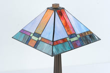 Load image into Gallery viewer, Mission Style Stained Glass Table Lamp Bronze Finish 22 Inch Geometric Shade
