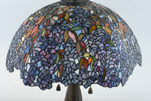 Load image into Gallery viewer, Large Tiffany Style Stained Glass Table Lamp with Floral Shade and Cast Metal Base

