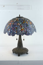Load image into Gallery viewer, Large Tiffany Style Stained Glass Table Lamp with Floral Shade and Cast Metal Base
