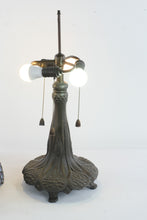 Load image into Gallery viewer, Large Tiffany Style Stained Glass Table Lamp with Floral Shade and Cast Metal Base
