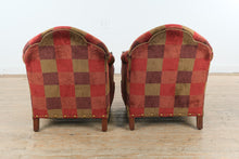 Load image into Gallery viewer, Stanford Furniture Upholstered Lounge Chairs Pair Red and Brown Plaid Barrel Armchairs
